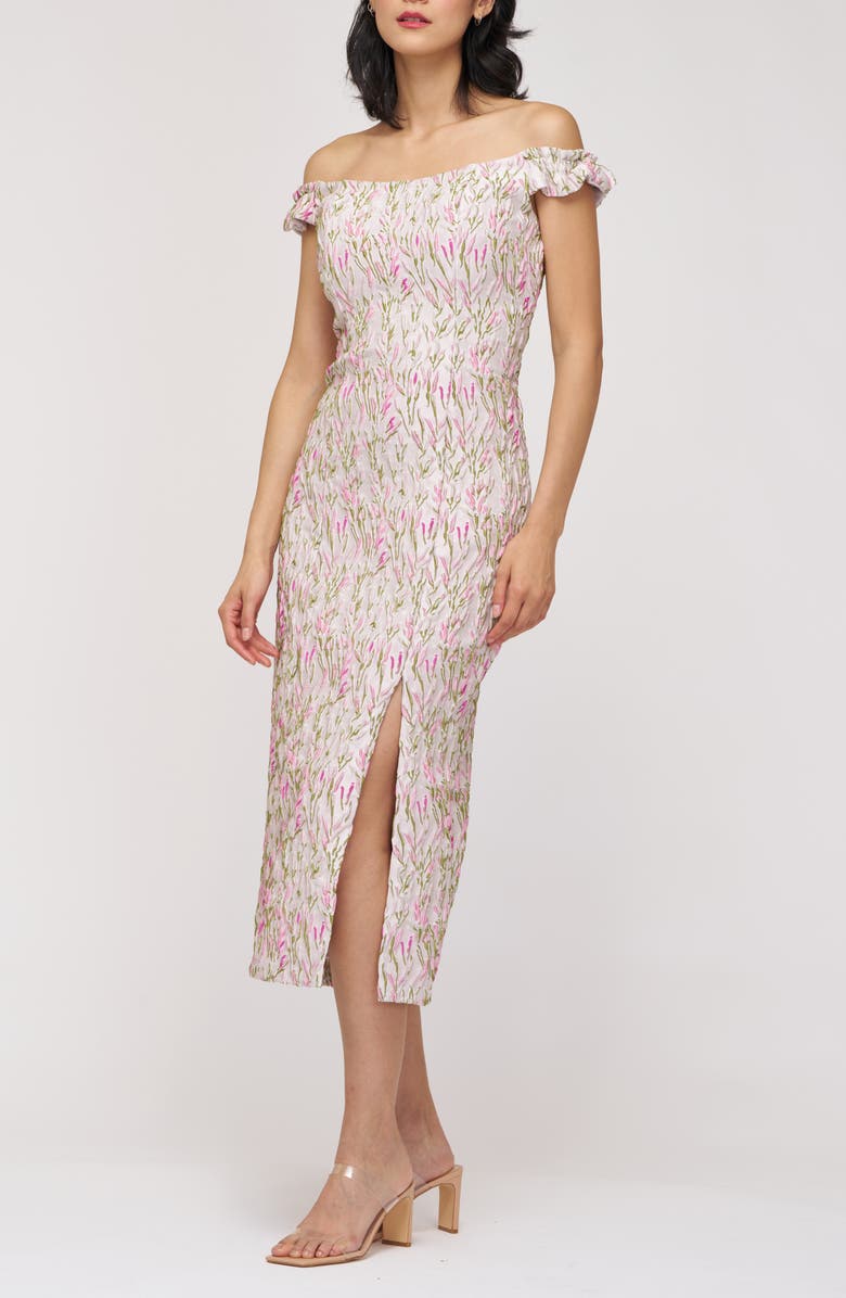 JS Collections Adalyn Floral Embroidered Off the Shoulder Cocktail Dress, Alternate, color, Ivory/ Pink Multi