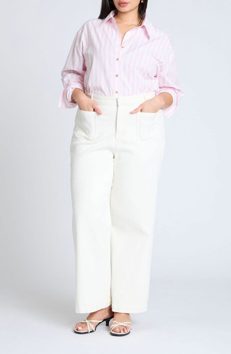 ELOQUII Stripe Cotton Button-Up Shirt, Alternate, color, 