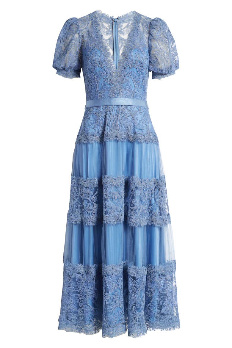 Embroidered Lace Tiered Midi Dress, Alternate, color, POWDER BLUE