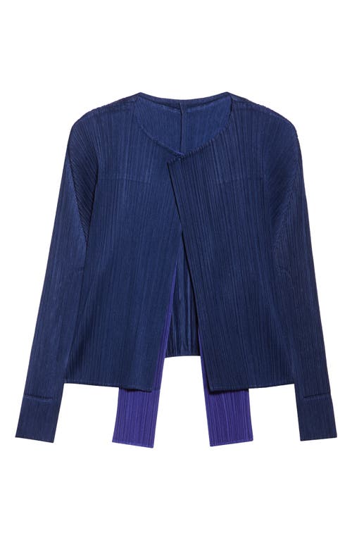 Issey Miyake Pleats Please Merry Colorblock Pleated Cardigan In Navy