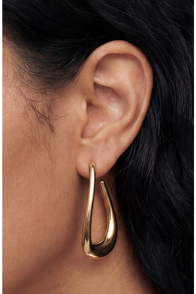 Abstract Oblong Hoop Earrings, Alternate, color, GOLD