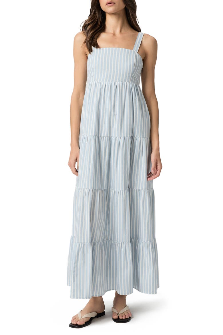 Ginseng Stripe Tiered Cotton Maxi Sundress, Main, color, BLUE/ WHITE