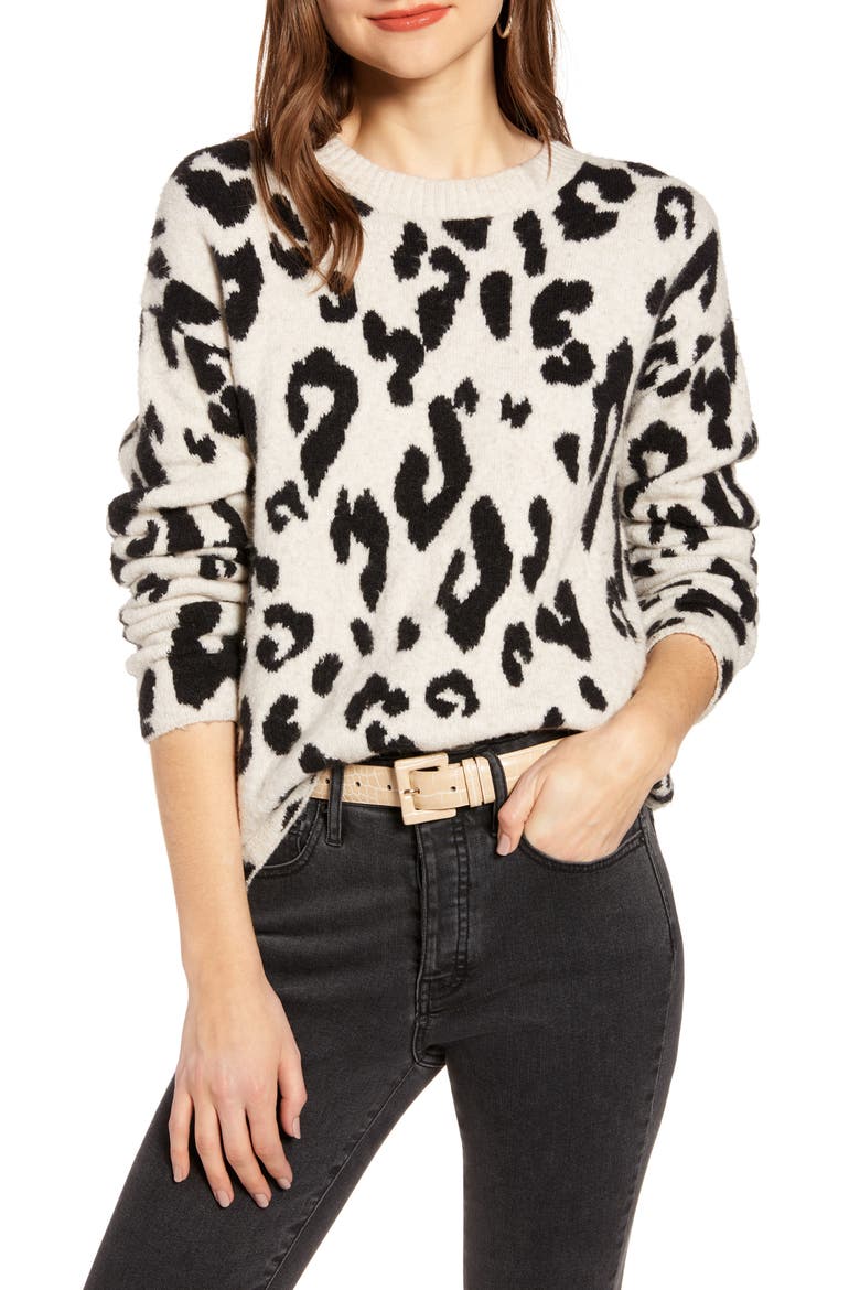 Leopard Crewneck Pullover (Nordstrom Exclusive), Main, color, BEIGE OATMEAL LEOPARD