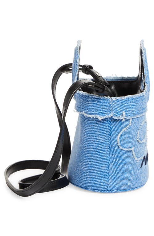 Marni Micro Tropicalia Logo Embroidered Denim Bucket Bag In Cobalt