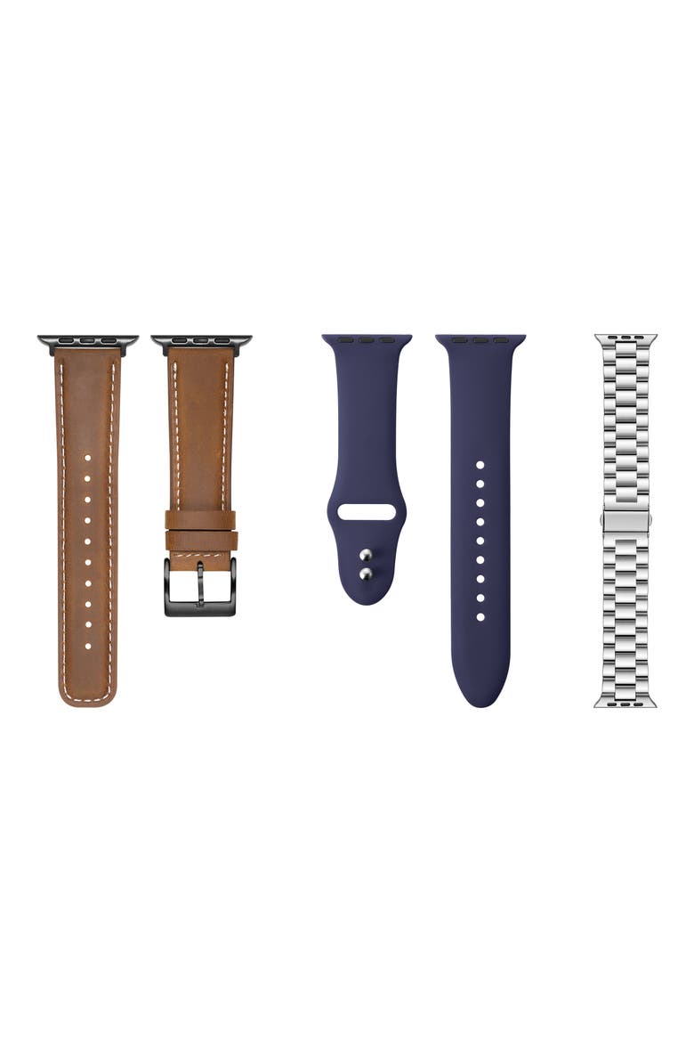 Assorted 3-Pack Apple Watch® Watchbands, Main, color, SILVER/ BROWN/ BLUE