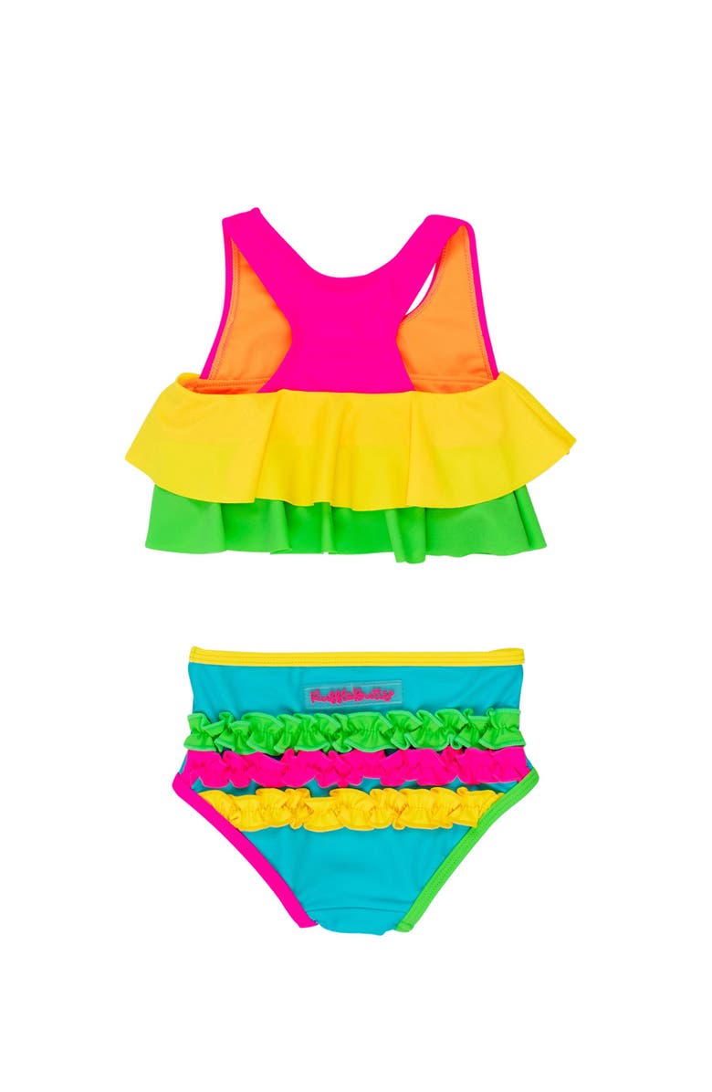 RuffleButts Girls Flounce Bikini, Alternate, color, Neon Color Block