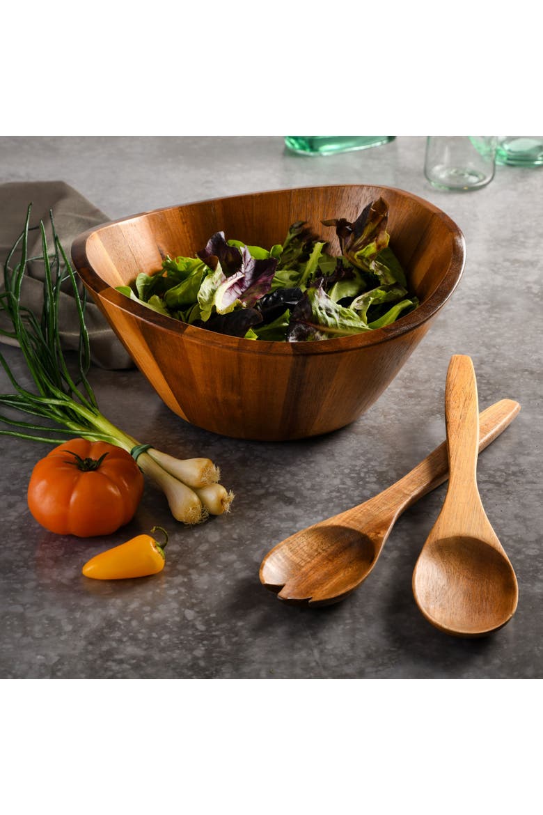 Sherwood Salad Bowl With Matching Serving Spoon & Fork, Alternate, color, Brown