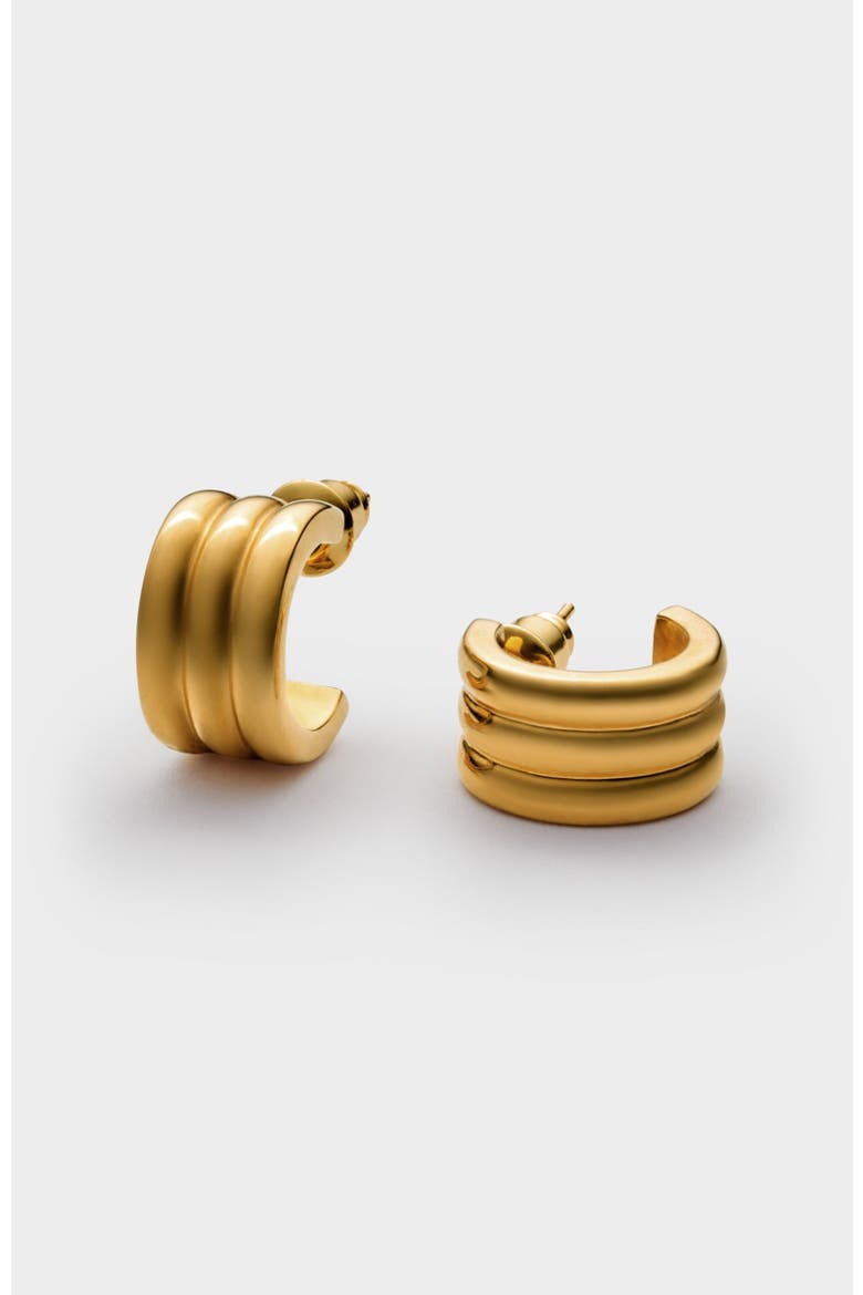 Hanna Huggie Hoop Earrings, Main, color, Gold