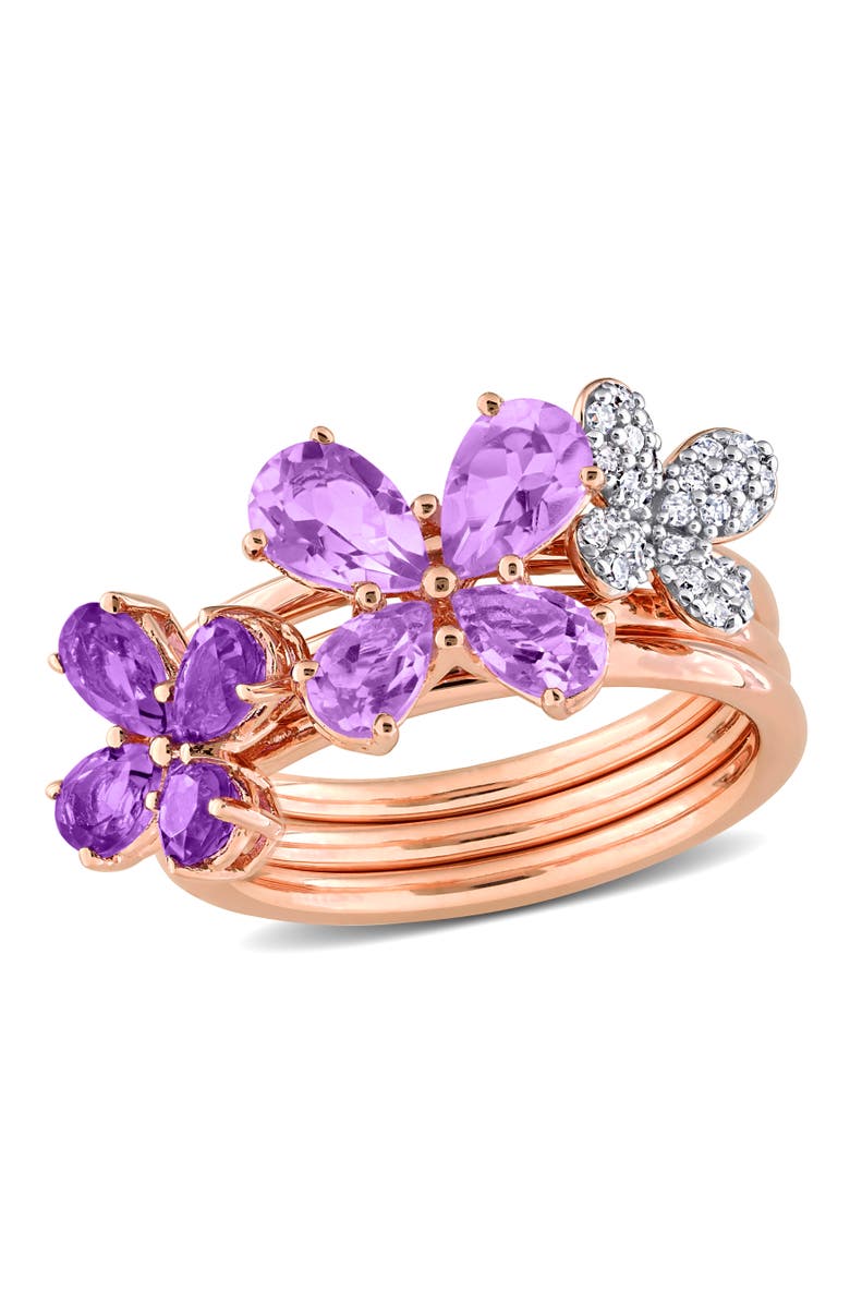 Julianna B. Amethyst & Diamond Floral 3-Piece Ring Set, Main, color, Amethyst