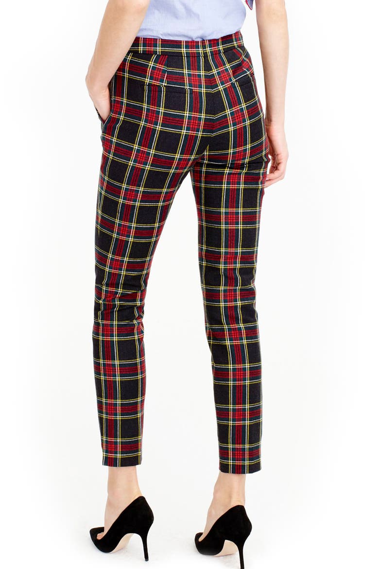 J.Crew Martie Stewart Plaid Stretch Wool Pants, Alternate, color, CHARCOAL CERISE MULTI