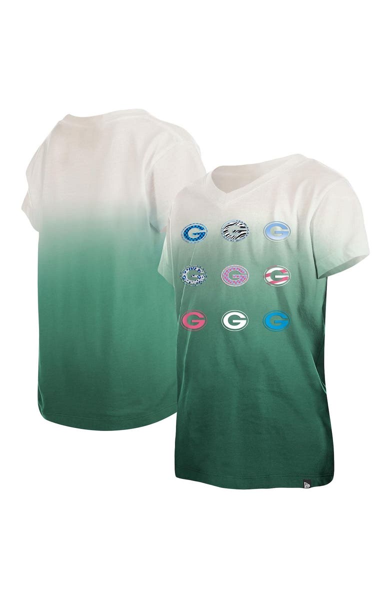 New Era Youth New Era Green Green Bay Packers Multi Logo Ombre V-Neck T-Shirt, Main, color, Green