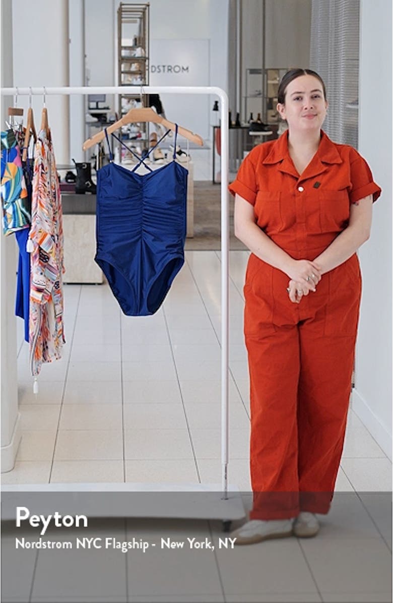 Aubrey Ruched Shimmer One-Piece Swimsuit, sales video thumbnail