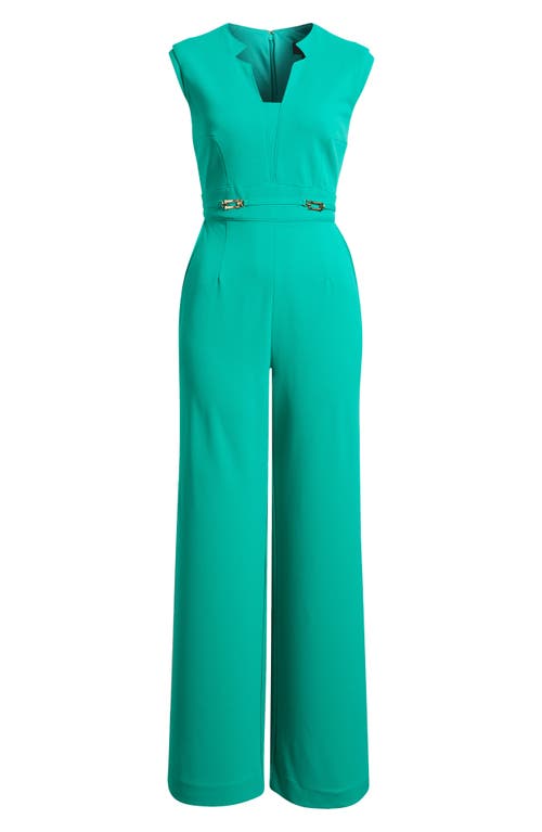 Tahari Asl Notched Neck Sleeveless Jumpsuit In Jade