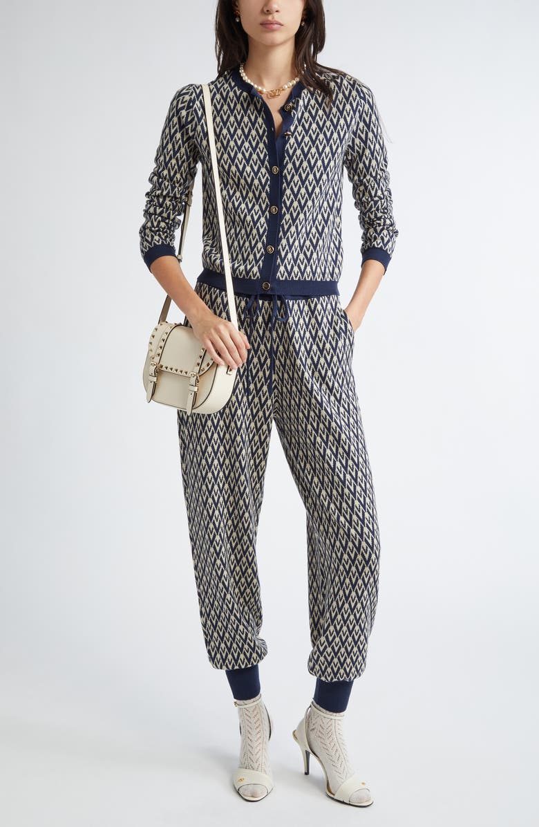Valentino Garavani Toute la V Jacquard Virgin Wool Joggers, Alternate, color, Navy/ Cream