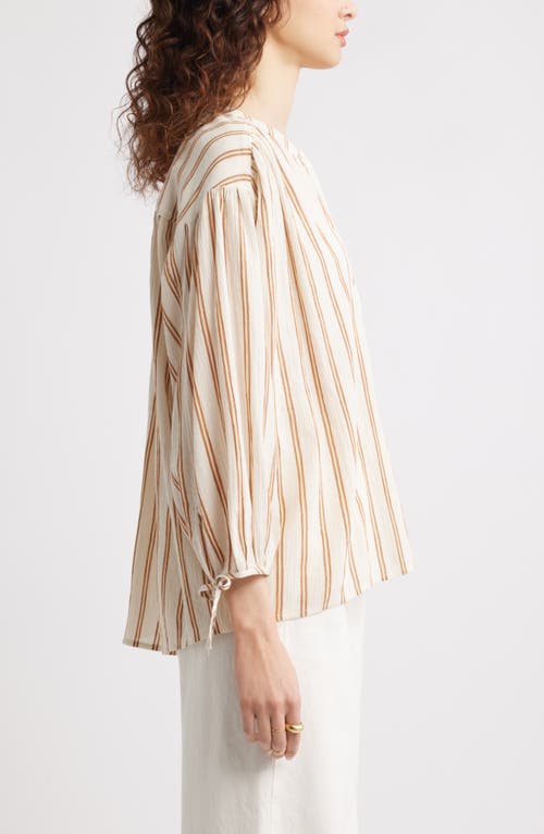 Treasure & Bond Stripe Cotton Popover Shirt In Ivory- Yellow Jame Stripe