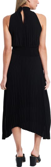Pleated Halter Neck Handkerchief Hem Dress