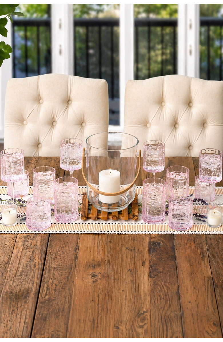 Jeanne Fitz Scalloped Rim Fluted Short Tumbler Glass, Set of 4, 8oz, Blush Pink, Alternate, color, Pink