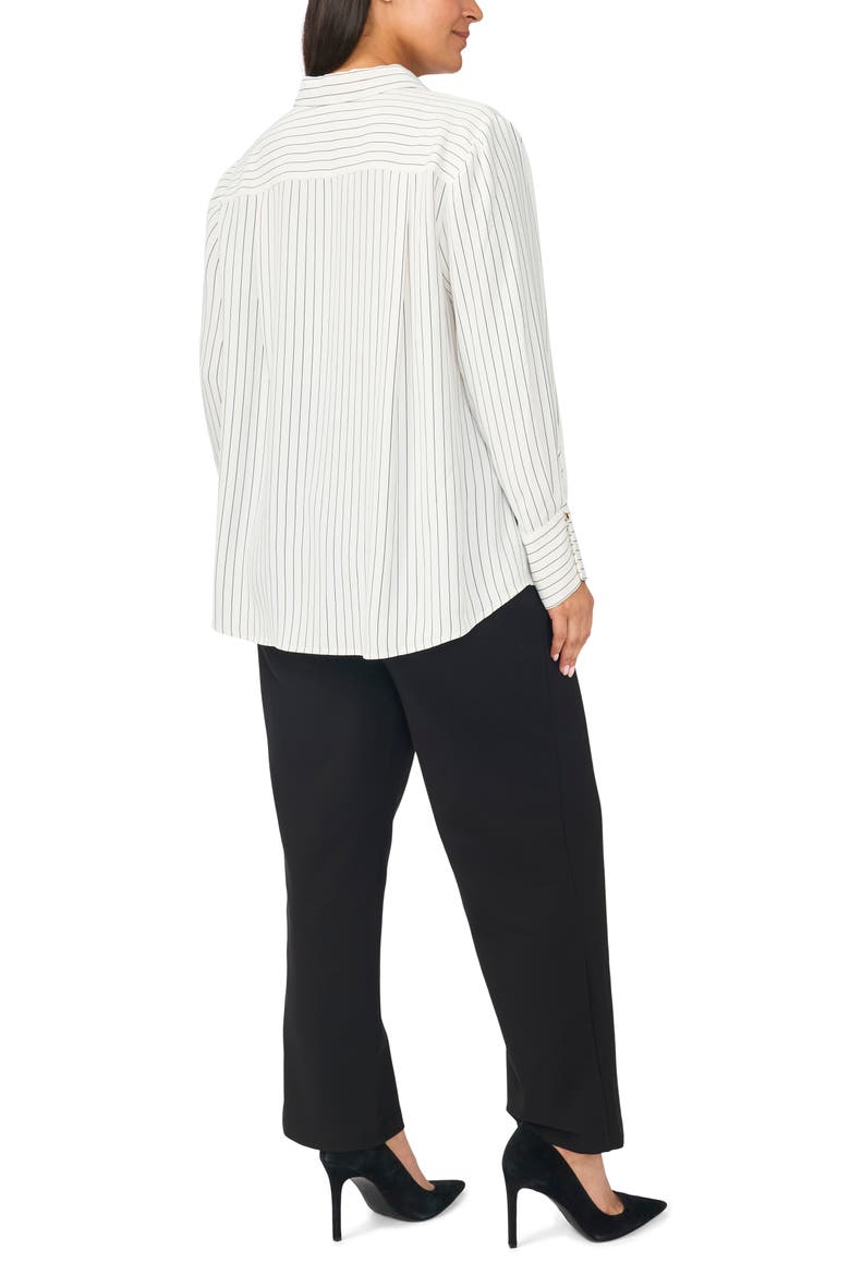 Striped V-Neck Collared Blouse, Alternate, color, NEW IVORY