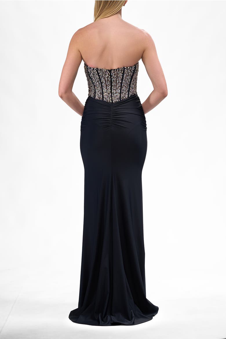 Long Dress with Rhinestone Corset Bodice and Simple Skirt, Alternate, color, Black