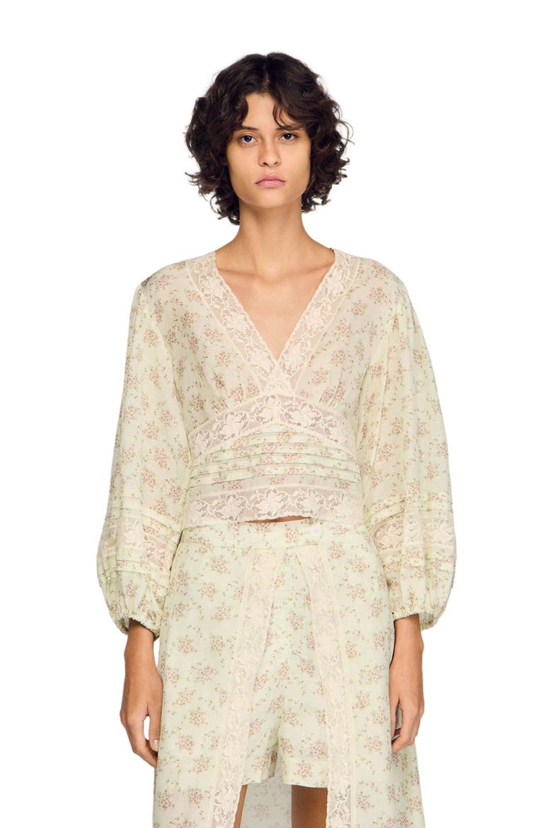 Floral crop top, Main, color, Pink / green