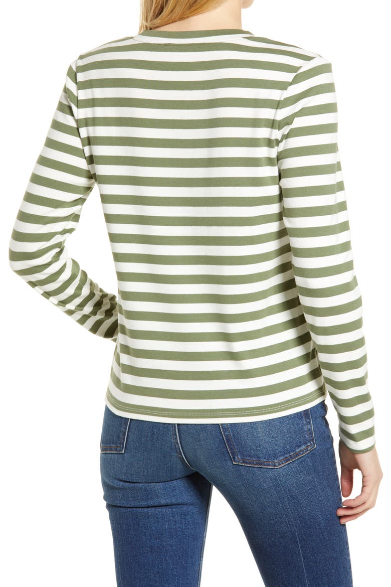 Split Neck Long Sleeve T-Shirt, Alternate, color, GREEN SORREL CHARM STRIPE