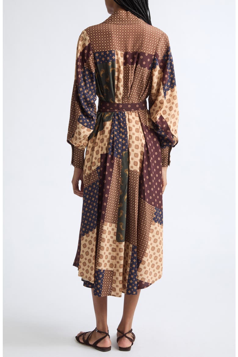 Patchwork Foulard Print Long Sleeve Midi Dress, Alternate, color, GEO PATCH PRINT