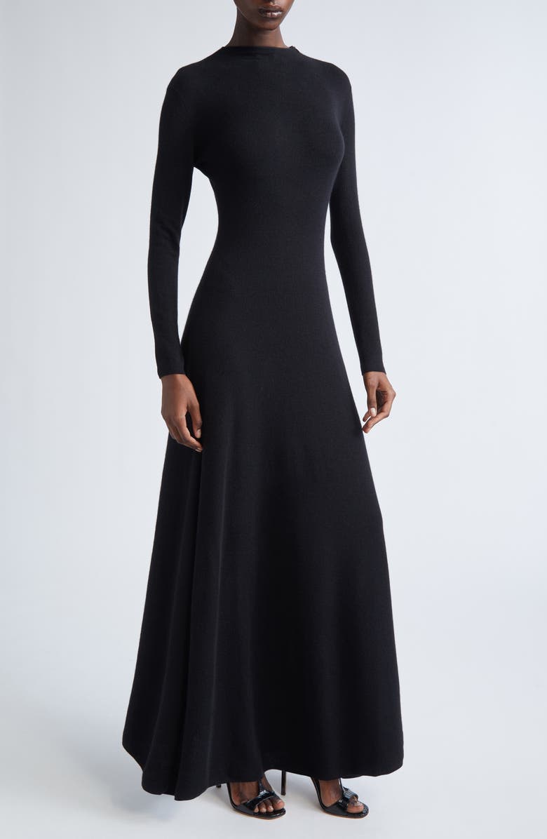 TOM FORD Long Sleeve Cashmere & Silk Blend Midi Sweater Dress, Main, color, Lb999 Black