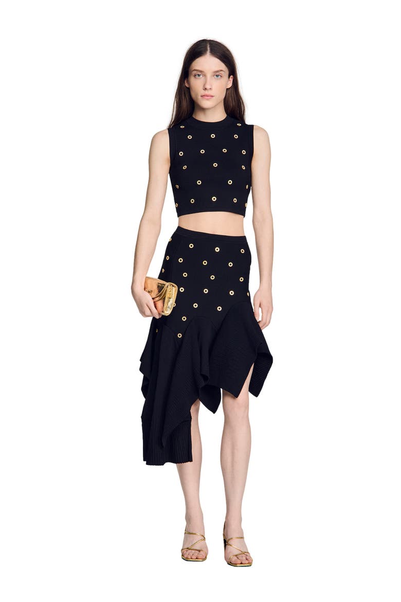 Studded knit skirt, Alternate, color, Black
