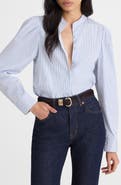 Madewell Paulina Stripe Cotton Poplin Band Collar Button-Up Shirt