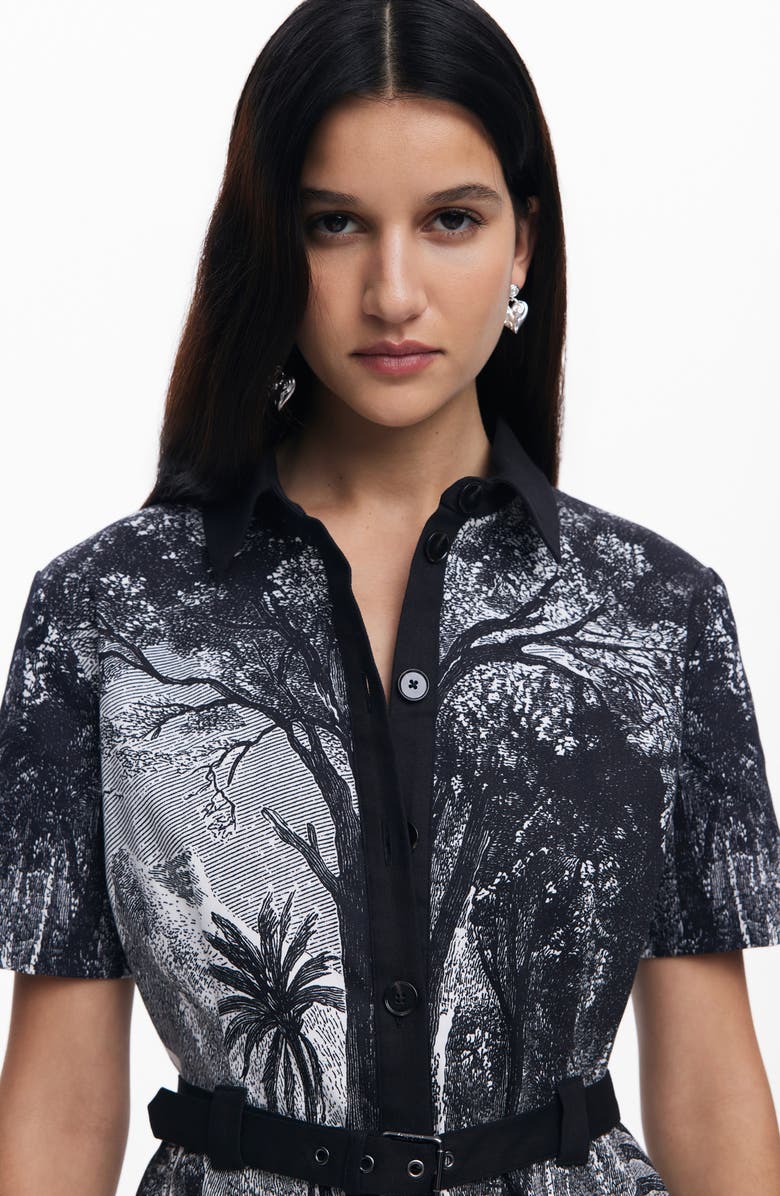 Desigual Belted Printed Mini Shirtdress, Alternate, color, Black