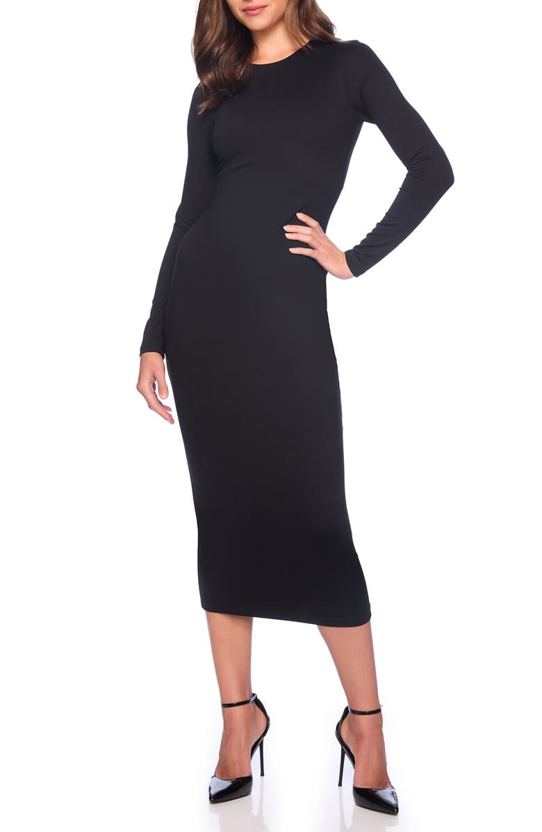 Susana Monaco Crewneck Long Sleeve Body-Con Midi Dress, Main, color, 