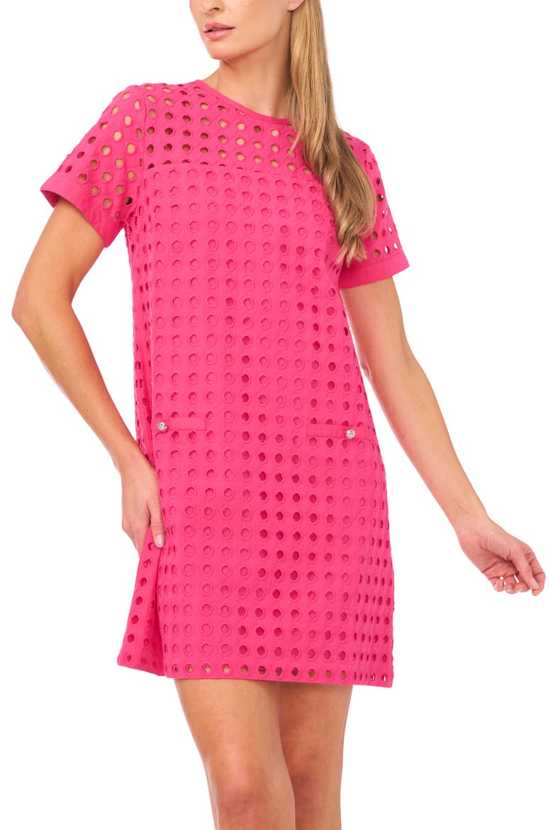 Circle Eyelet Shift Dress, Alternate, color, PINK TAFFY