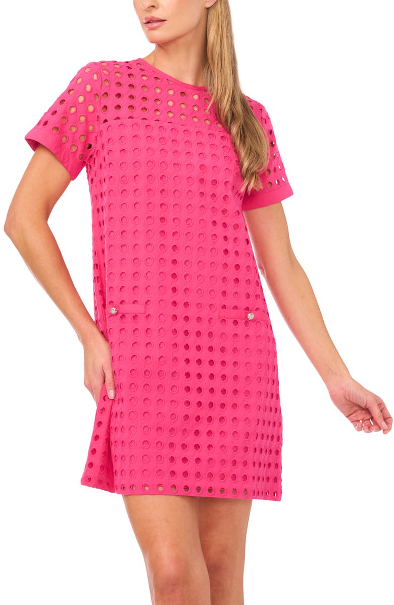 CeCe Circle Eyelet Shift Dress, Alternate, color, Pink Taffy