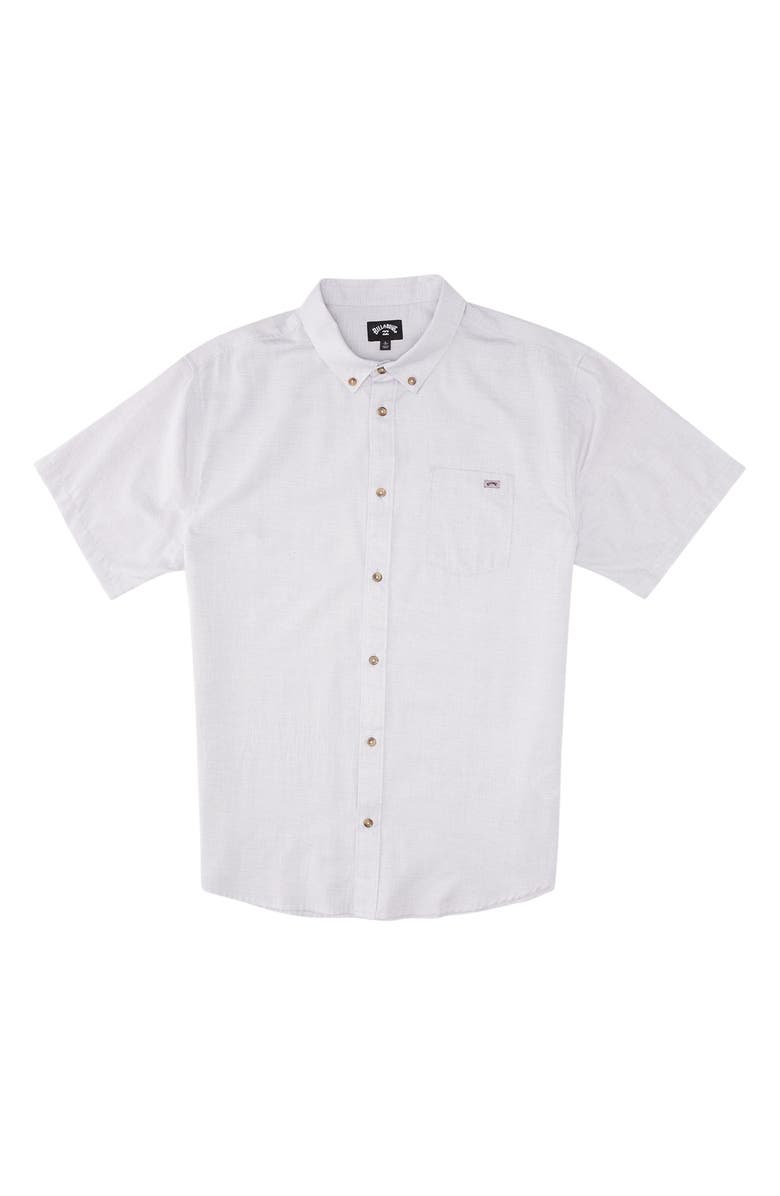 Billabong All Day Solid Short Sleeve Button-Down Shirt, Main, color, 