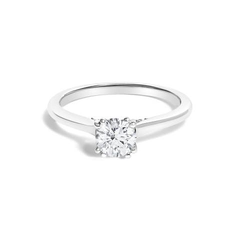 14K White Gold 7/8 Cttw Lab Grown Diamond Solitaire Cathedral Style Engagement Ring
