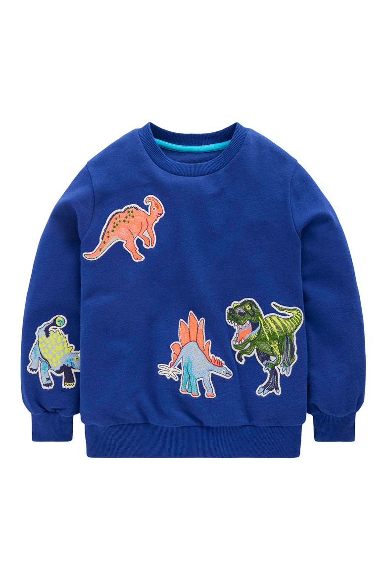 Kids' Dino Appliqué Cotton Graphic Sweathirt, Main, color, MAZARINE BLUE DINOS