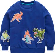 Mini Boden Kids' Dino Appliqué Cotton Graphic Sweathirt