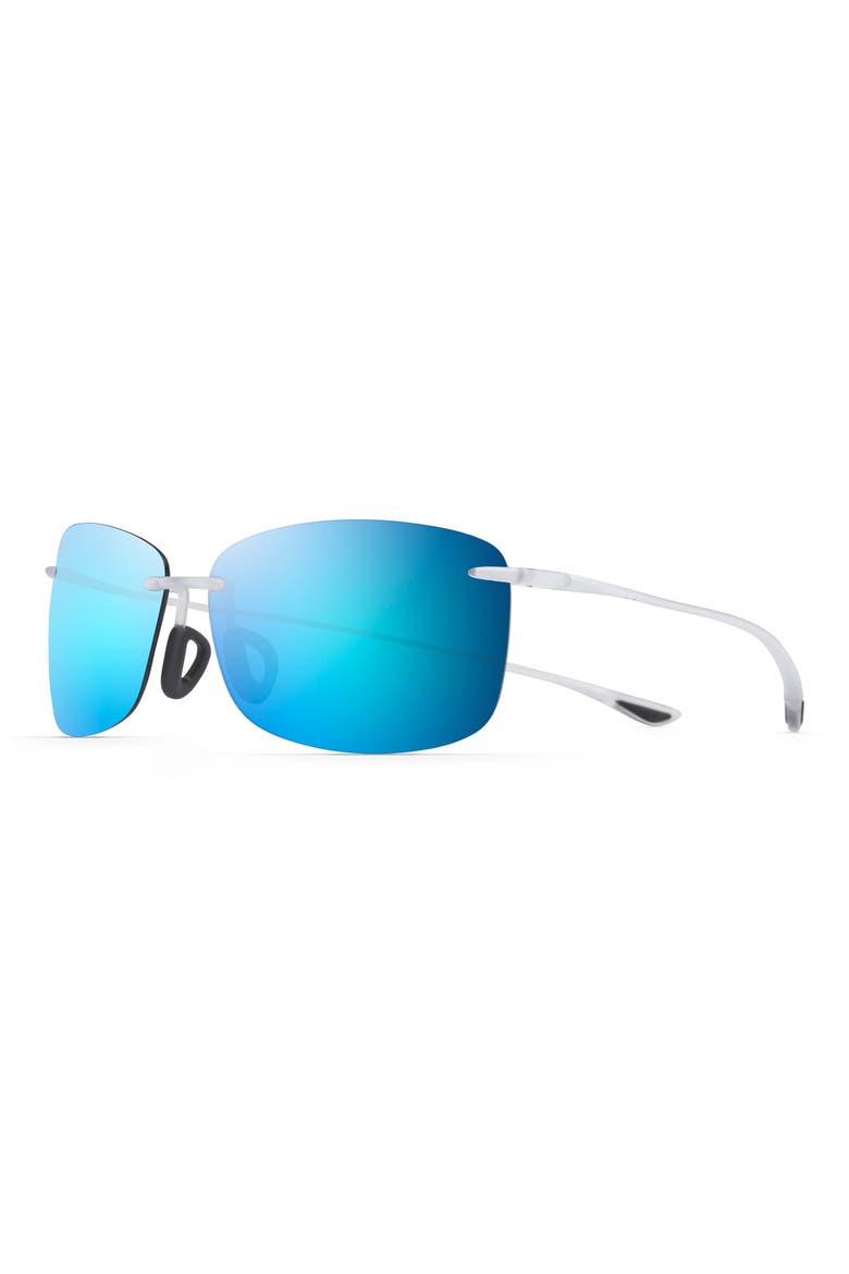 Akau 62mm PolarizedPlus2® Rimless Rectangular Sunglasses, Alternate, color, MATTE CRYSTAL/ BLUE HAWAII