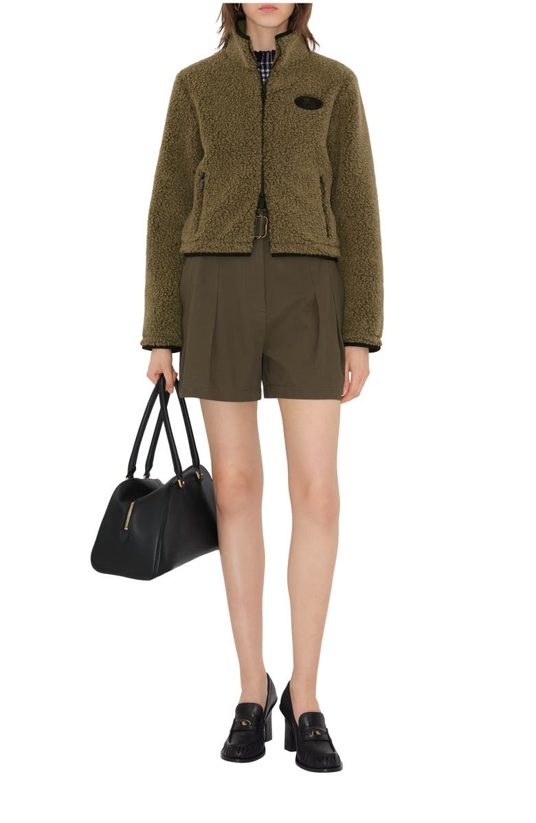 Burberry Cropped Fleece Jacket, Main, color, Mire Melange