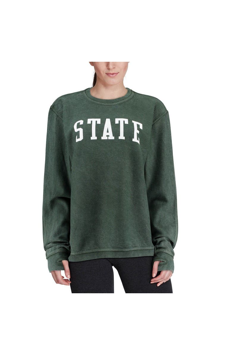 PRESSBOX Women's Pressbox Green Michigan State Spartans Comfy Cord Vintage Wash Basic Arch Pullover Sweatshirt, Alternate, color, 