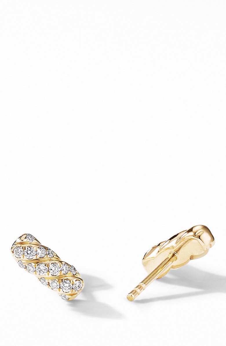 David Yurman Barrel Stud Earrings in 18K Yellow Gold with Diamonds, Alternate, color, 