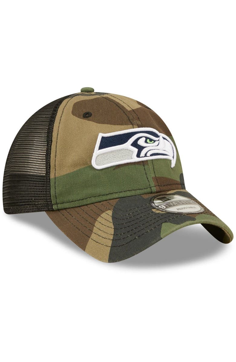 New Era Men's New Era Camo/Black Seattle Seahawks Basic 9TWENTY Trucker Snapback Hat, Alternate, color, 