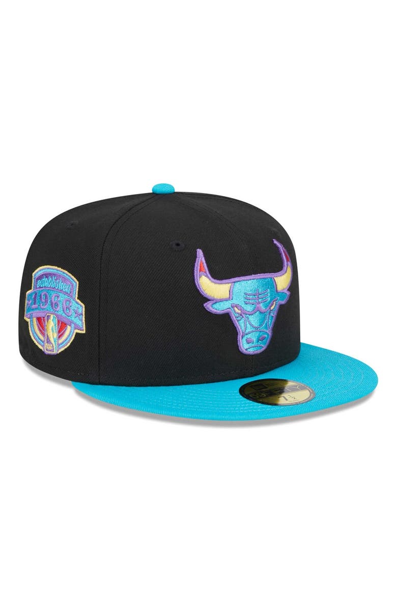 New Era Men's New Era Black/Turquoise Chicago Bulls Arcade Scheme 59FIFTY Fitted Hat, Alternate, color, 