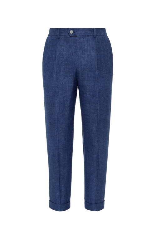Brunello Cucinelli Silk-wool-cashmere Tapered Trousers In Indigo