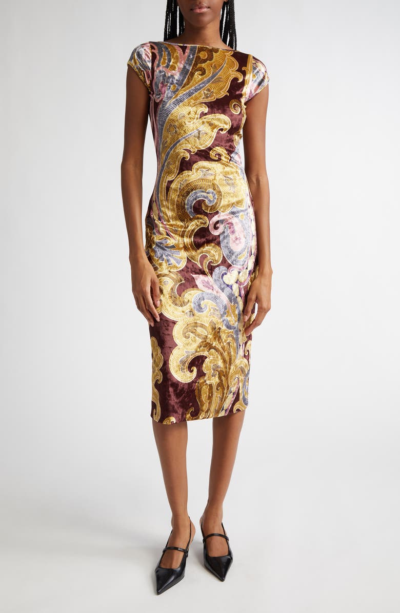 Etro Paisley Print Cap Sleeve Chenille Dress, Main, color,