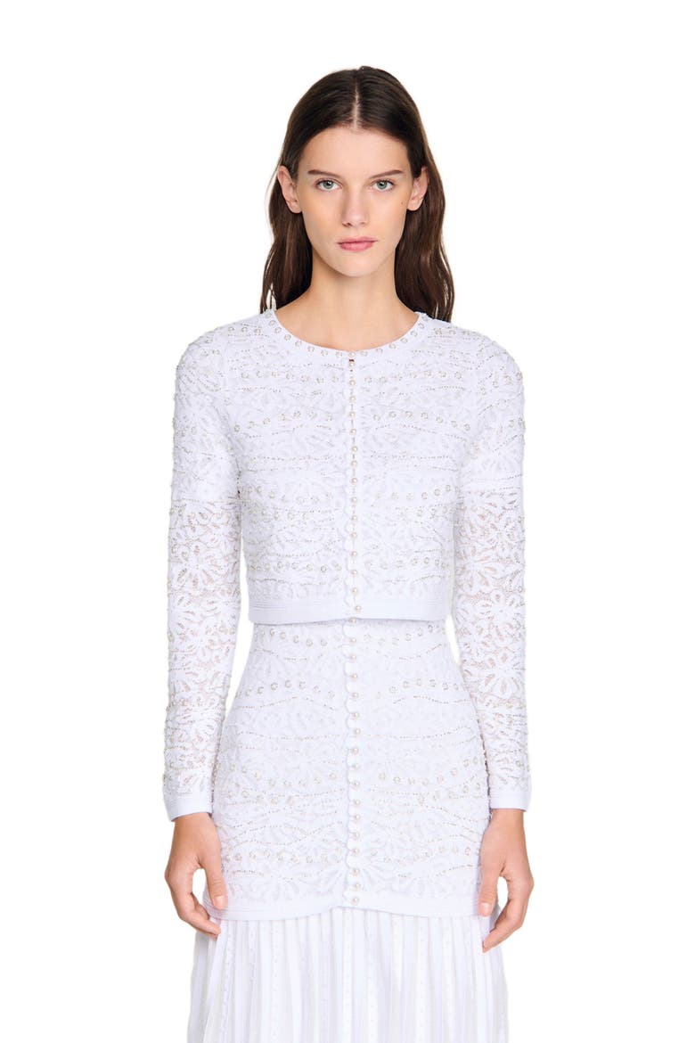 Cropped pearl cardigan, Main, color, White