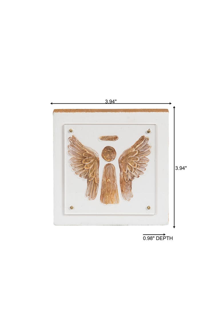 Wood and Acrylic Block Gold Angel Multicolored for Spring Home Decor, Alternate, color, Beige