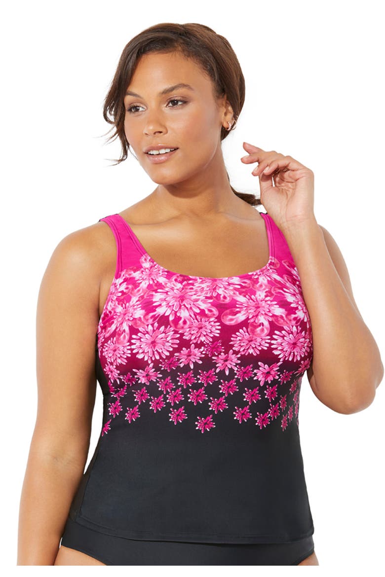 Chlorine Resistant Classic Tankini Top, Main, color, Pink Exploded