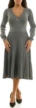 Nina Leonard Long Sleeve Ribbed Fit & Flare Sweater Dress