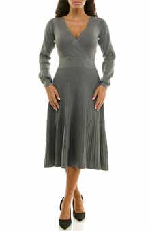 Long Sleeve Ribbed Fit & Flare Sweater Dress